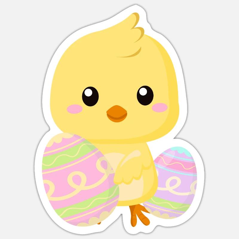 Mignon petit poussin de Pâques avec des oeufs de Pâques - Sticker taille S (10 x 10 cm) - blanc mat