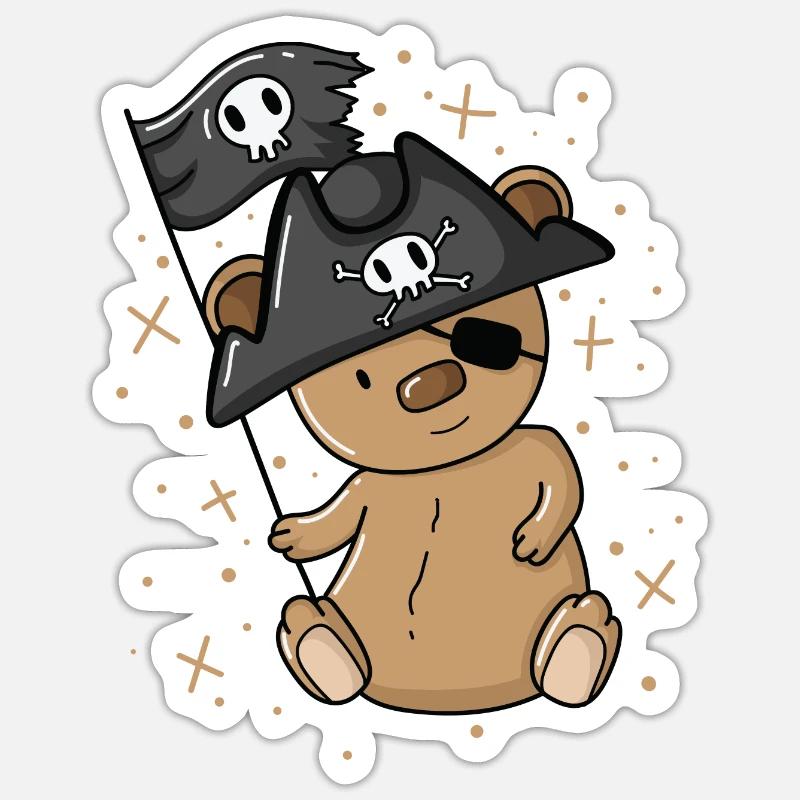 Orsacchiotto pirata con patch occhio cappello pirata - Sticker formato S (10 x 10 cm) - bianco opaco