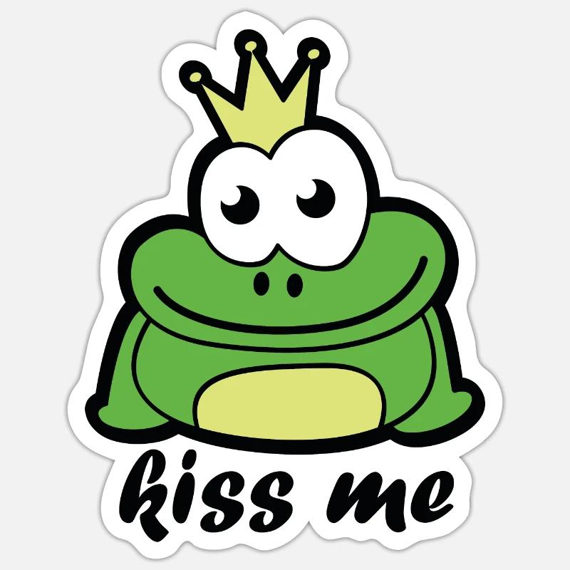 mignon grenouille roi Embrasse-moi - Sticker taille S (10 x 10 cm) - blanc mat