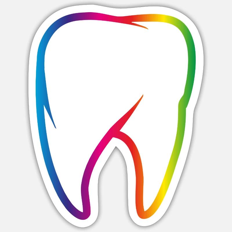 leuchtend bunter Regenbogen Zahn - Sticker Größe S (10 x 10 cm) - Mattweiß