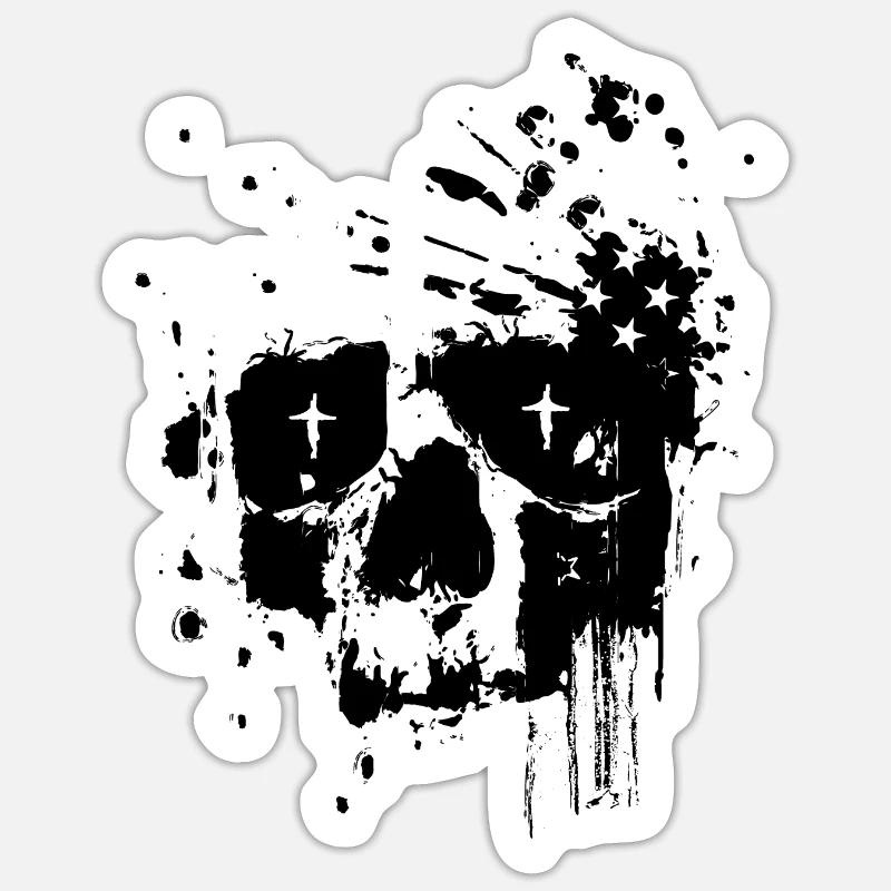 Crâne noir dévasté Tête de mort - Sticker taille S (10 x 10 cm) - blanc mat