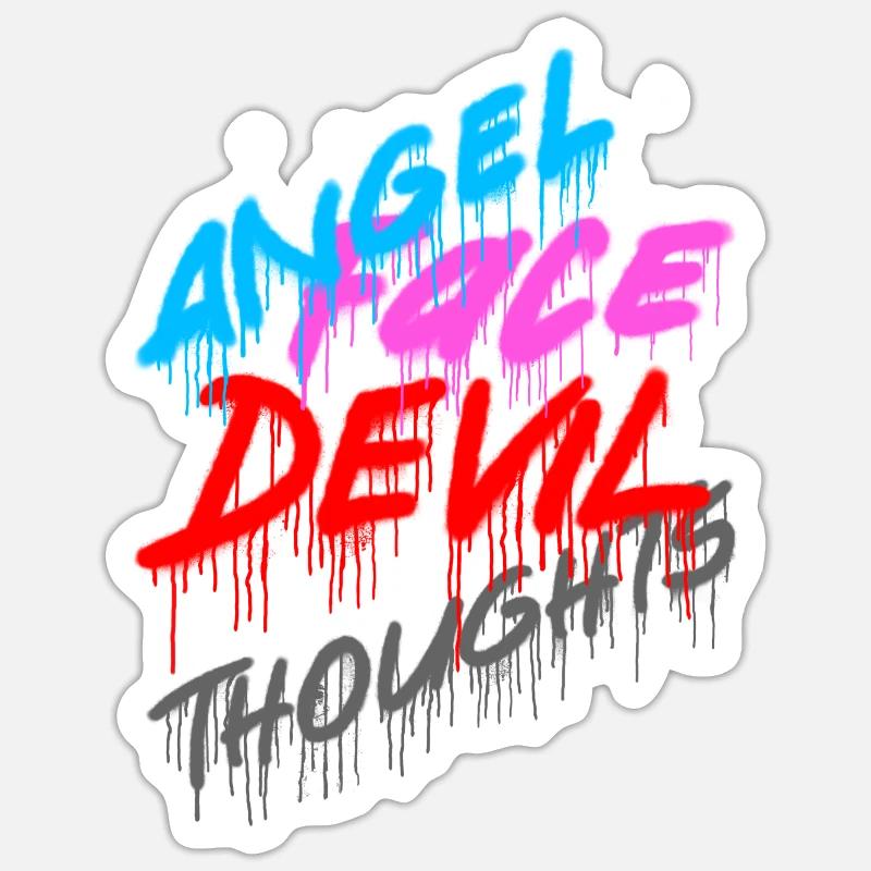 Angel Face Devil Thoughts sort Graffiti Spray Sticker taille S (10 x 10 cm)