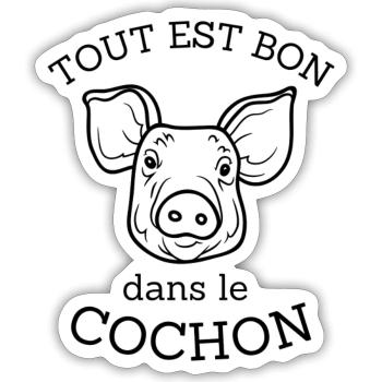 T-shirt tout est bon dans le cochon cadeau - Sticker taille S (10 x 10 cm) - blanc mat - Devant