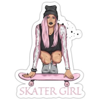 Skater Girl T-Shirt - Sticker size S (10 x 10 cm) - white matte - Front