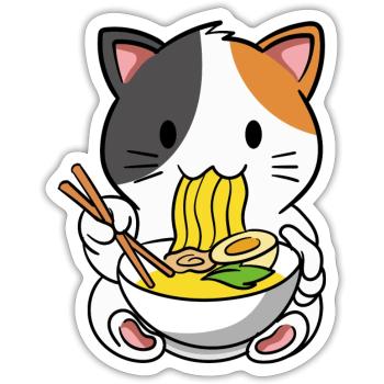 Katze Ramen Nudelsuppe - Sticker Größe S (10 x 10 cm) - Mattweiß - Vorne
