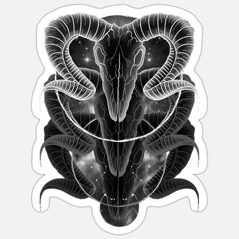 Aries - Widder Totenkopf Sternzeichen - Sticker Größe S (10 x 10 cm) - Mattweiß
