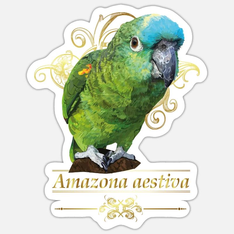 Amazona mit blauer Front - Sticker Größe S (10 x 10 cm) - Mattweiß