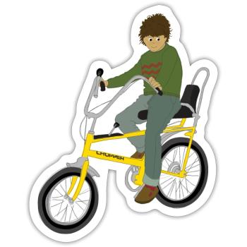 Enfant des années 70 sur un Chopper - Sticker taille S (10 x 10 cm) - blanc mat - Devant