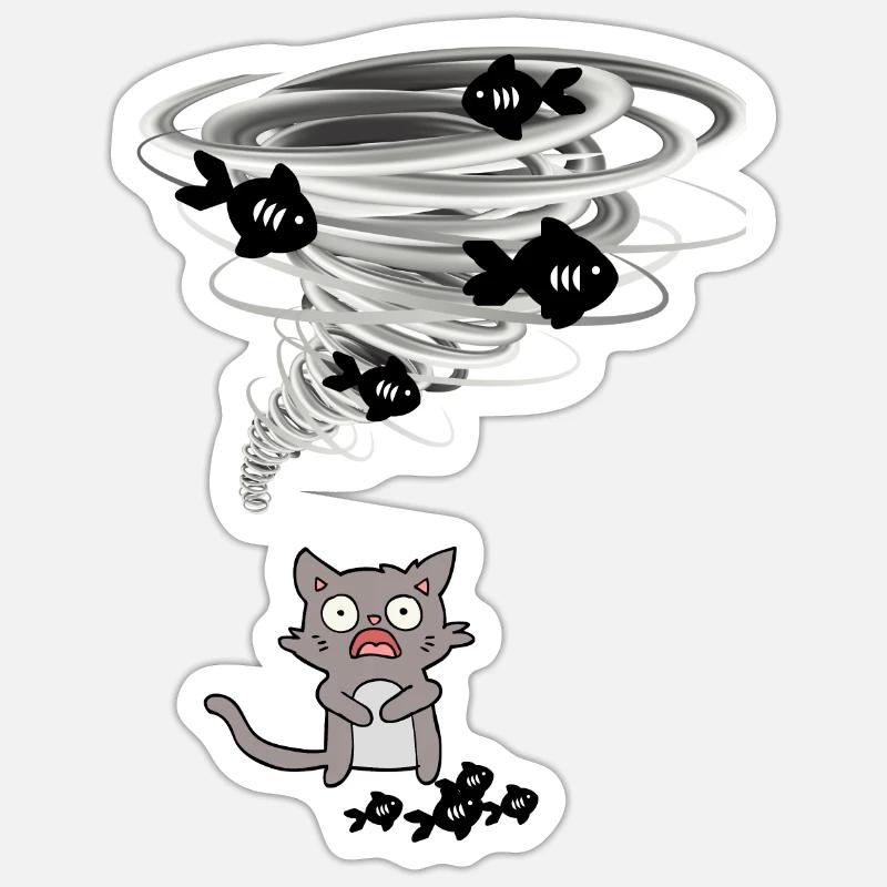 Tornado nimmt Katzenfische - Sticker Größe S (10 x 10 cm) - Mattweiß