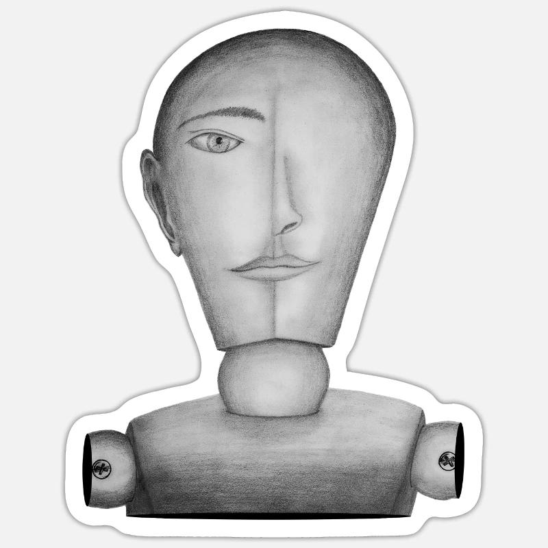 Zeichenpuppe gezeichnet - Sticker Größe S (10 x 10 cm) - Mattweiß