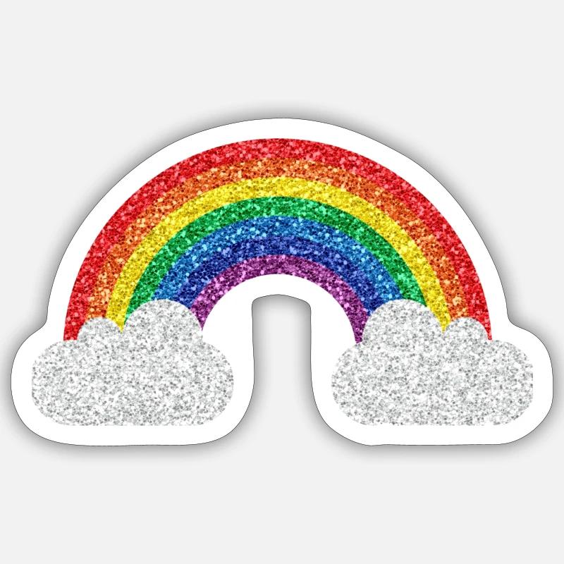 Glitter Regnbue - Sticker størrelse S (10 x 10 cm) - mat hvid