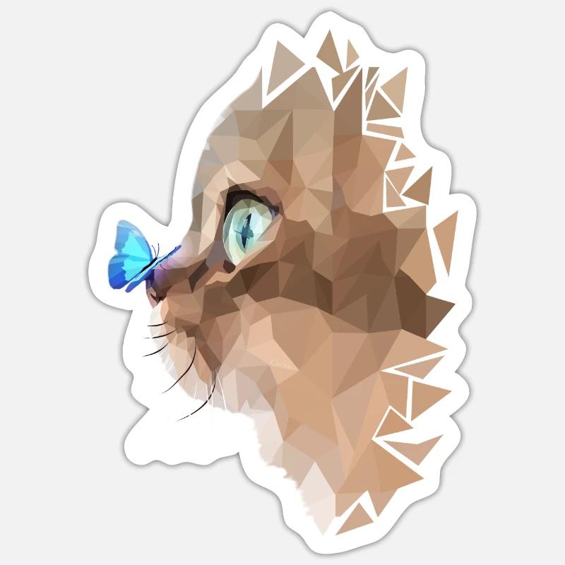 Chat et papillon - Sticker taille S (10 x 10 cm) - blanc mat
