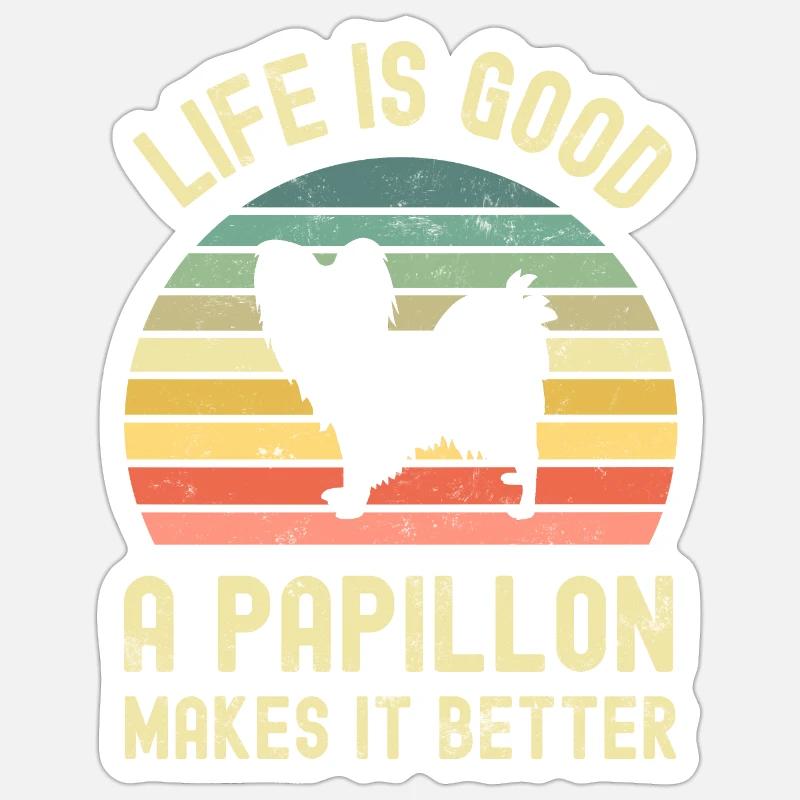 Chien Papillon - Sticker taille S (10 x 10 cm) - blanc mat