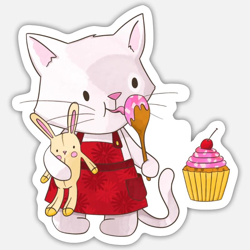 Chat Chat Chat Sweet Tooth Baker Cupcake Cake - Sticker taille S (10 x 10 cm) - blanc mat