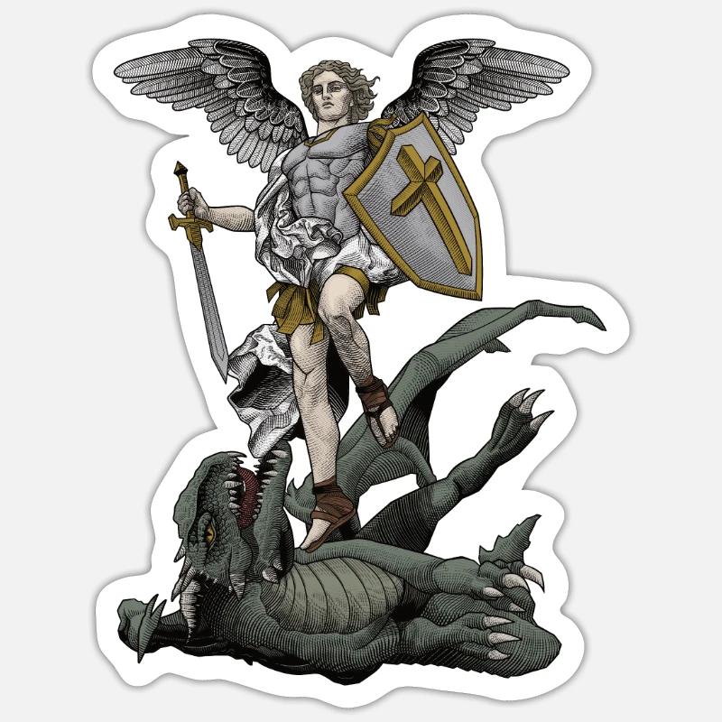Sankt Michael der Erzengel - Sticker Größe S (10 x 10 cm) - Mattweiß