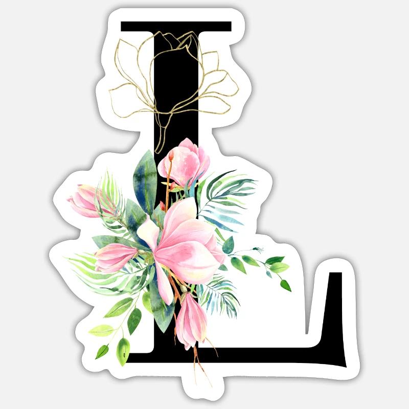 Buchstabe L Aquarell des Blumenmonogramms - Sticker Größe S (10 x 10 cm) - Mattweiß