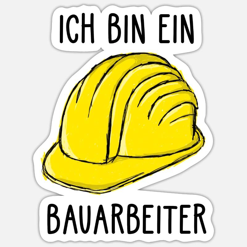 Bauarbeiter, Helm, Baustelle, Kran, Bagger - Sticker Größe S (10 x 10 cm) - Mattweiß