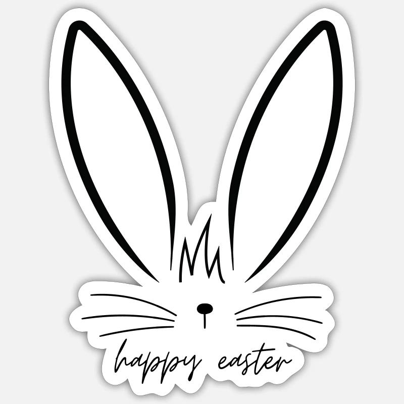 Minimal Bunny - Joyeuses Pâques - Sticker taille S (10 x 10 cm) - blanc mat