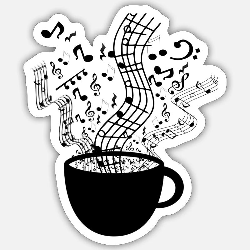 Café avec arôme de notes de musique Sticker taille S (10 x 10 cm)