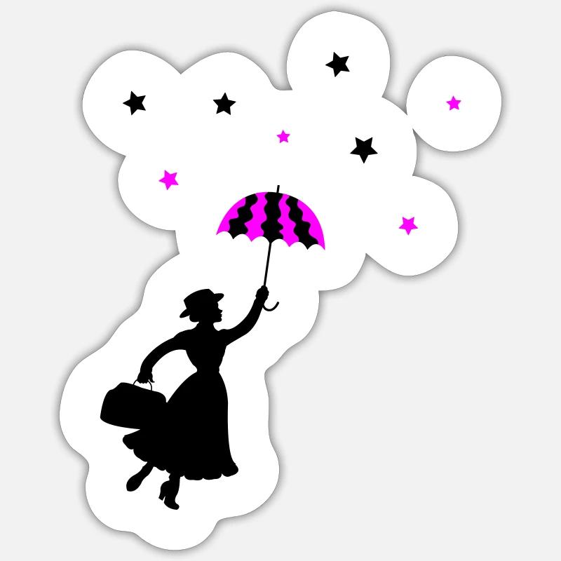 Frau Regenschirm - Sticker Größe S (10 x 10 cm) - Mattweiß