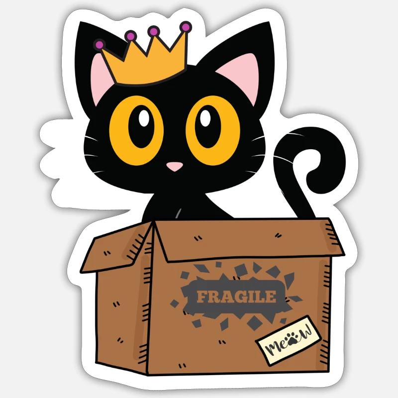 Katze mit Krone im Karton - Sticker Größe S (10 x 10 cm) - Mattweiß