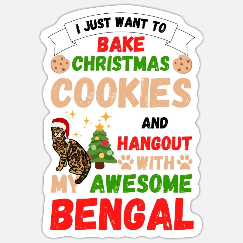 Biscuits de cuisson de chat bengale de Noël avec chat Sticker taille S (10 x 10 cm)