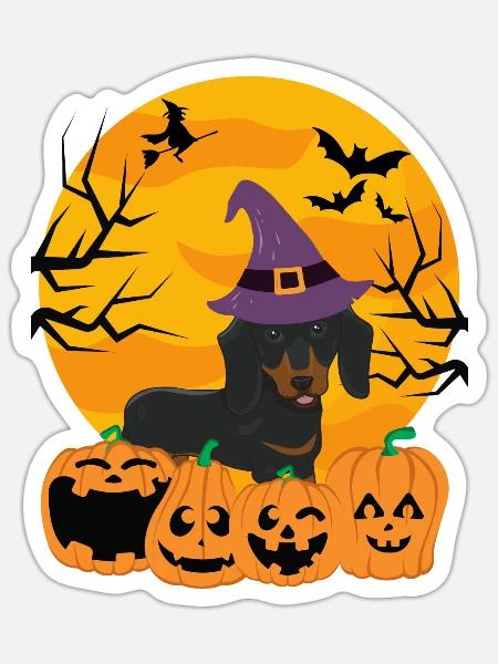 Süßer Dackel Halloween Kostüm Hund - Sticker Größe S (10 x 10 cm) - Mattweiß