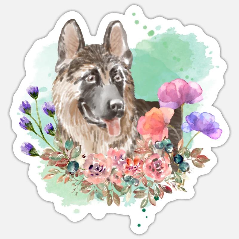 Shepherd Cottagecore Aquarelle Fleurs Sticker taille S (10 x 10 cm)