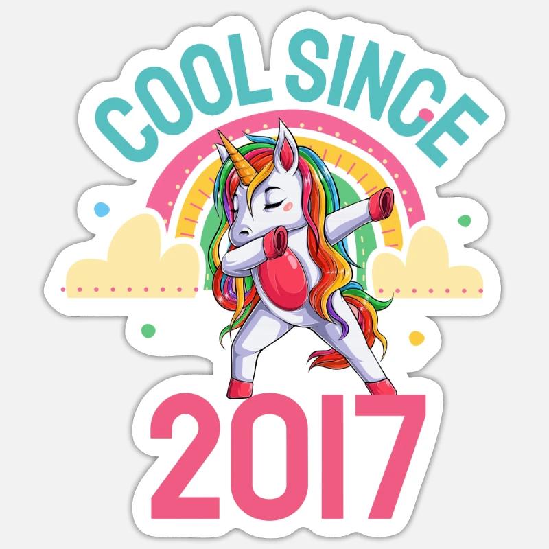 Cool seit 2017 Dabbing Einhorn 5. Geburtstag Sticker Größe S (10 x 10 cm)