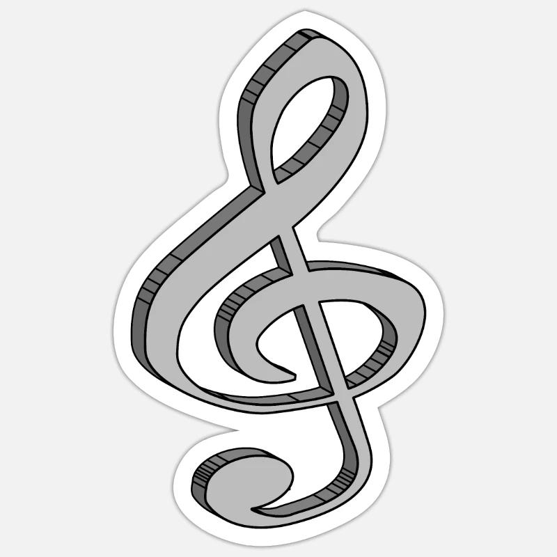 Treble Clef In 3D - Sticker size S (10 x 10 cm) - white matte