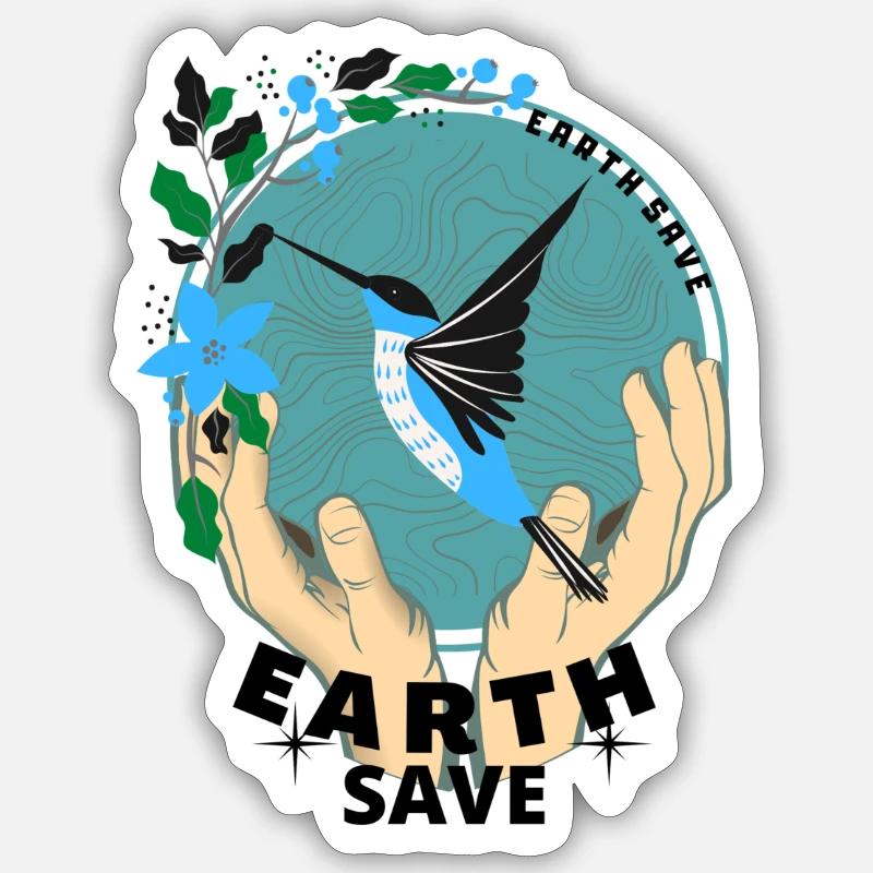 EARTH SAVE - Sticker Größe S (10 x 10 cm) - Mattweiß