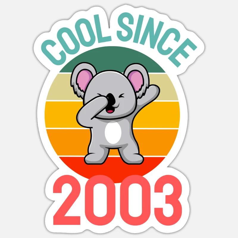 Cool seit 2003 Retro Dabbing Koala 19. Geburtstag Sticker Größe S (10 x 10 cm)