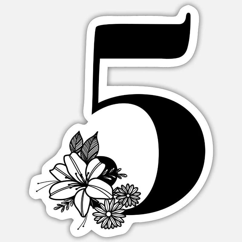 Number 5 - Sticker size S (10 x 10 cm) - white matte