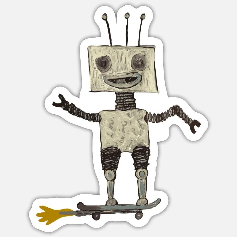 Skateboard Roboter Sticker Größe S (10 x 10 cm)