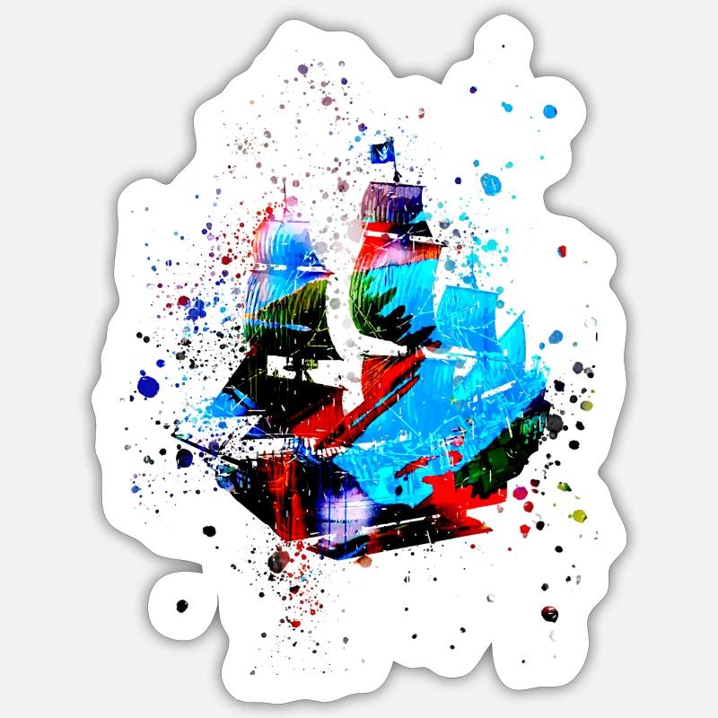 segelschiff,Schiff,Boot,Graffiti, Blau, Malerei Sticker Größe S (10 x 10 cm)