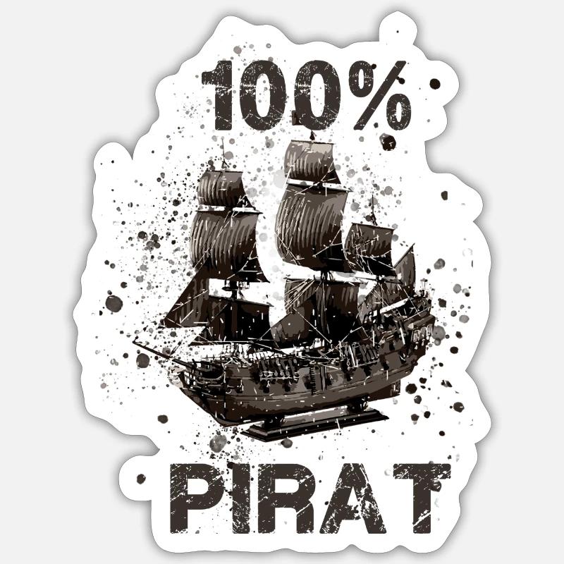 segelschiff,Schiff,Boot,Graffiti, 100% pirat - Sticker Größe S (10 x 10 cm) - Mattweiß