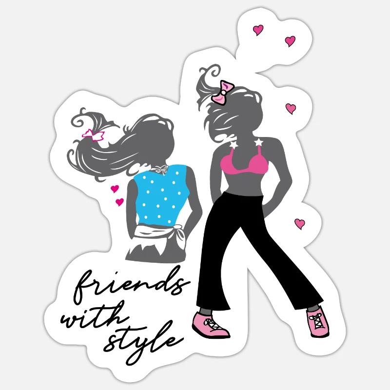 Filles, Amis, Mode - Sticker taille S (10 x 10 cm) - blanc mat