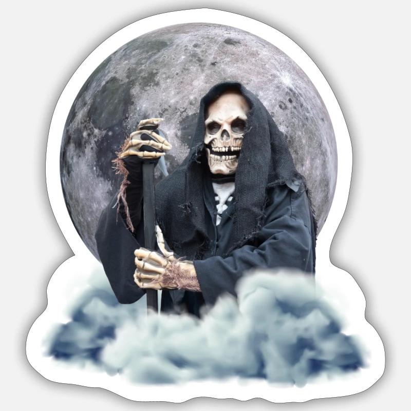 Totenkopf Sensenmann - Sticker Größe S (10 x 10 cm) - Mattweiß