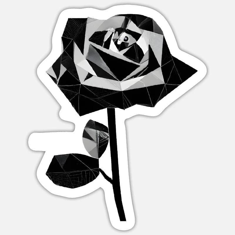 Black rose polygonal - Sticker size S (10 x 10 cm) - white matte