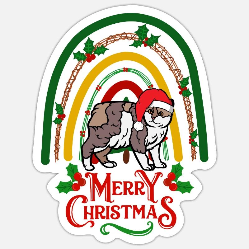 Manx Chat Noël Manx - Sticker taille S (10 x 10 cm) - blanc mat