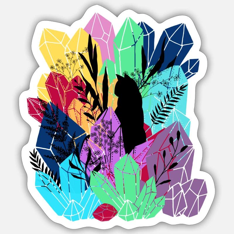 Crystals - Cat - Magic - Sticker size S (10 x 10 cm) - white matte