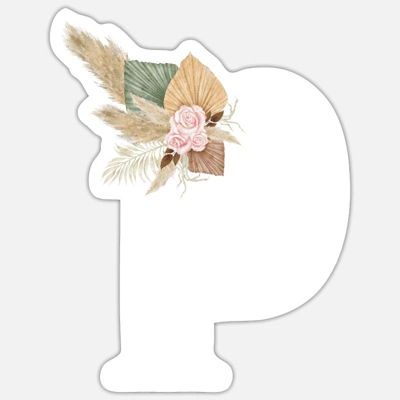lettre P fleuris - Sticker taille S (10 x 10 cm) - blanc mat