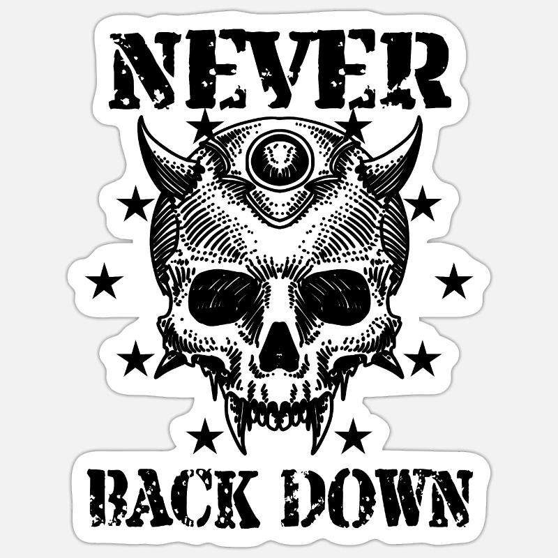 Schädel never back down Widerstand - Sticker Größe S (10 x 10 cm) - Mattweiß