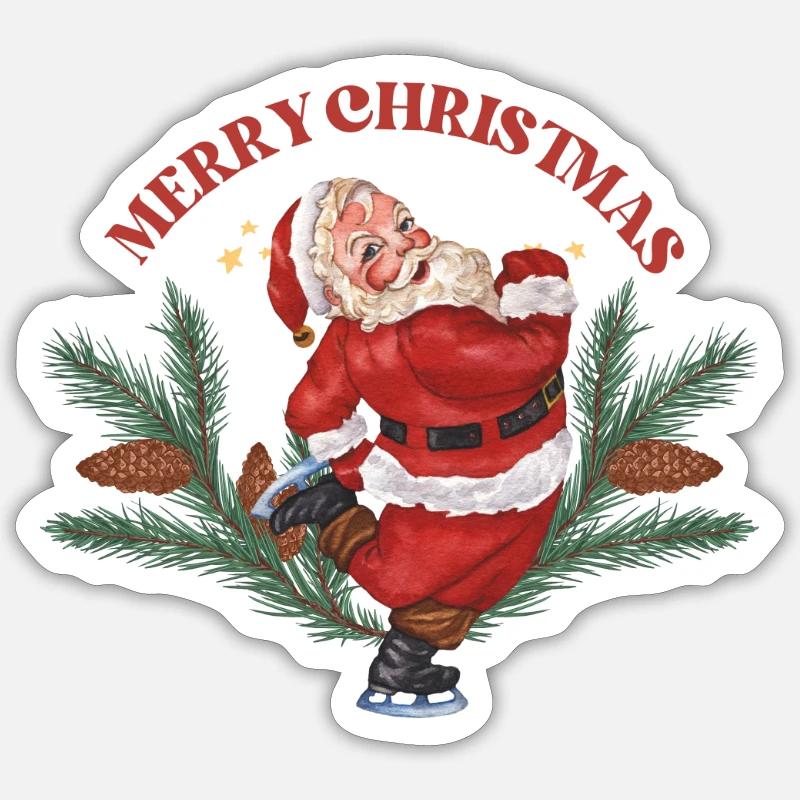Santa Ice Skating Sticker Größe S (10 x 10 cm)