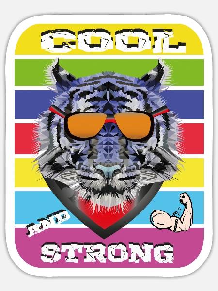 Tiger mit Brille Cool and Strong - Sticker Größe S (10 x 10 cm) - Mattweiß