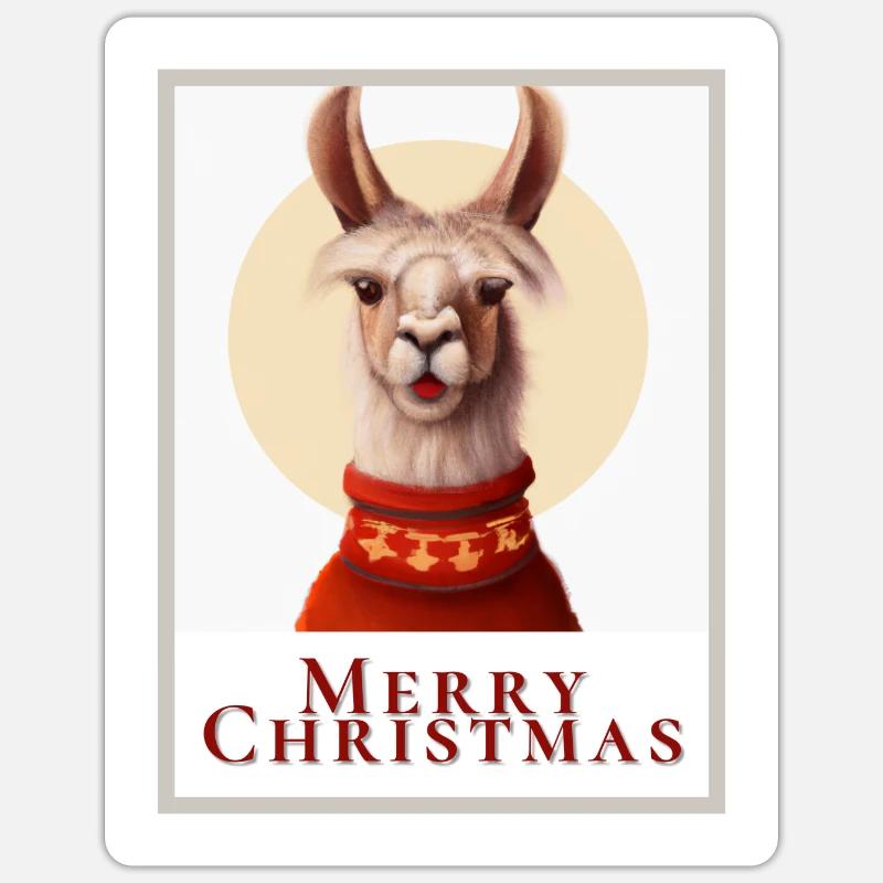 Bild eines süßen Lamas in einem Weihnachtspullover Sticker Größe S (10 x 10 cm)
