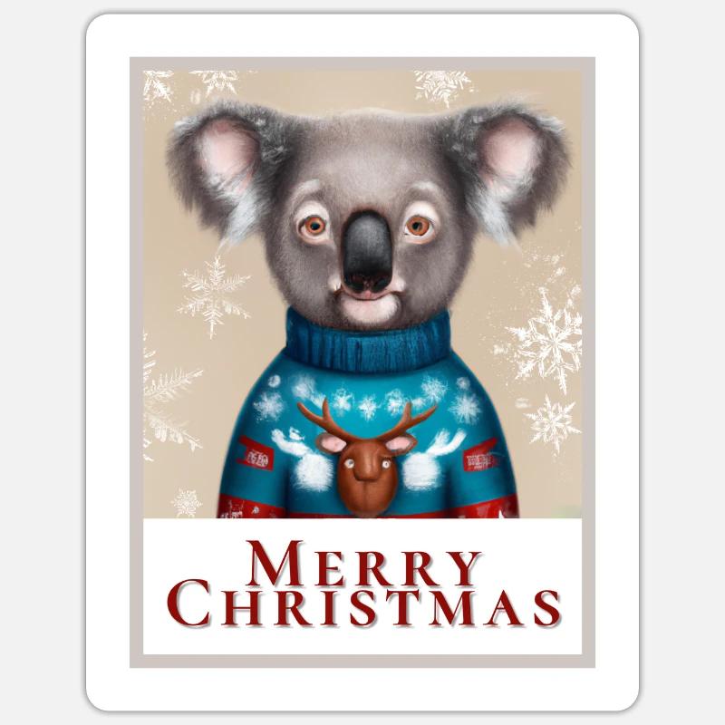 Porträt eines Koalabären im Weihnachtspullover. Sticker Größe S (10 x 10 cm)