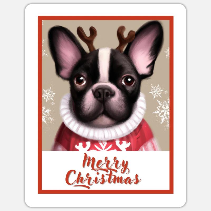 Portrait d’un bouledogue Français en pull. - Sticker taille S (10 x 10 cm) - blanc mat