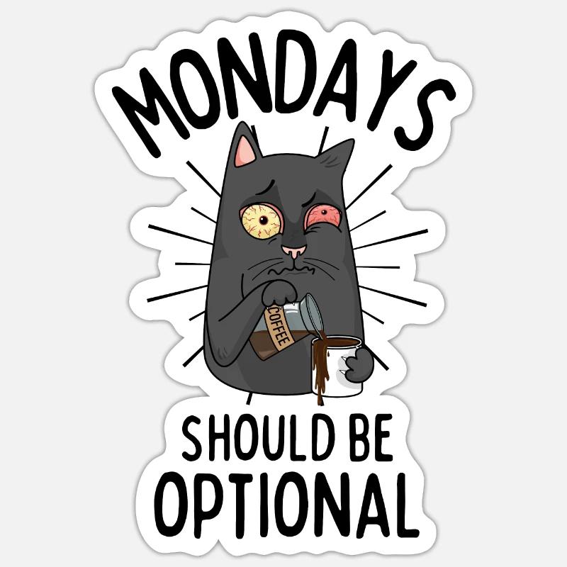 Kaffee Katze lustiger Spruch Müde Katze Kaffee - Sticker Größe S (10 x 10 cm) - Mattweiß