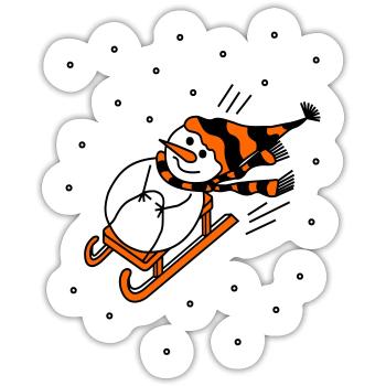 Schlittenfahrender Schneemann - Sticker Größe S (10 x 10 cm) - Mattweiß - Vorne